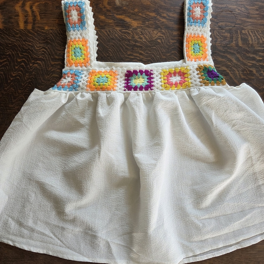 Baby Doll Style Cropped Crochet Strapped Top Size S